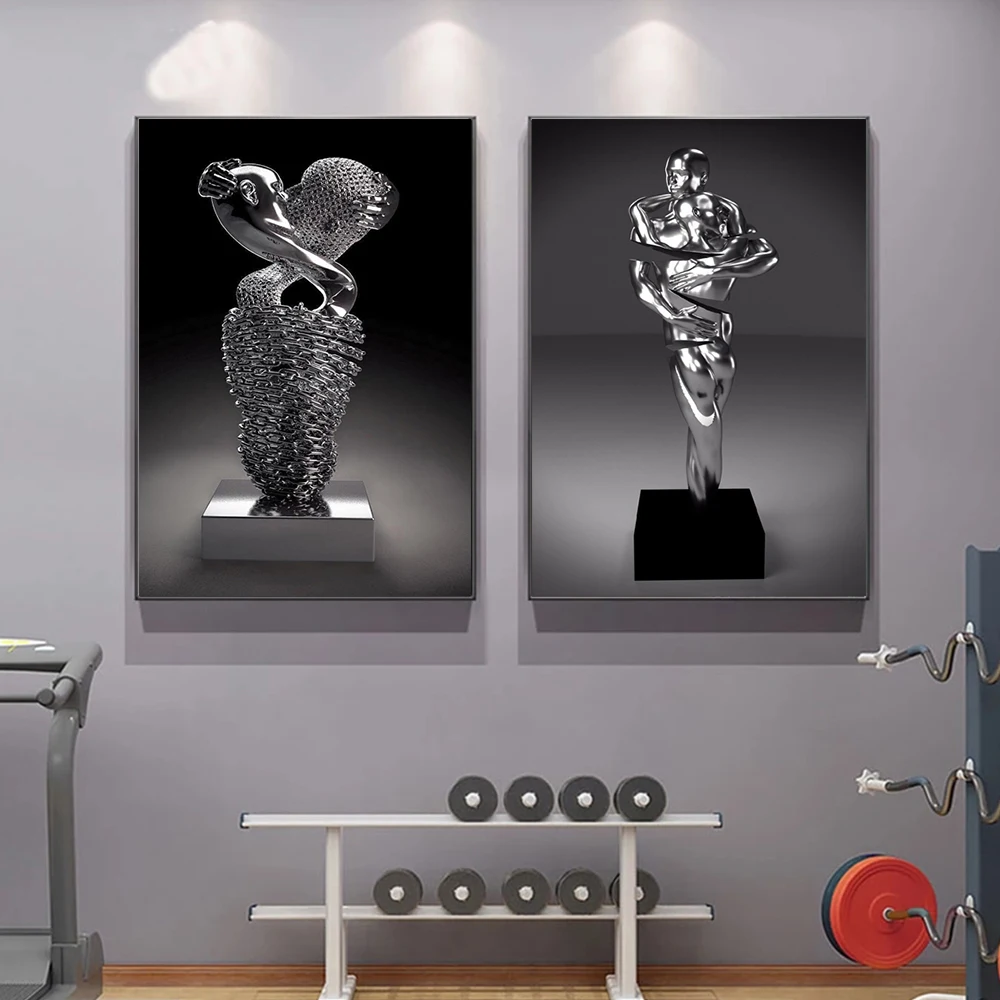 

Abstract Romantic Lover Metal Sculpture Canvas Painting Wall Art Hugging Kiss Statue Posters Prints For Living Room Home Decor