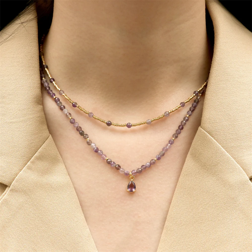 Double Layer Natural Faceted Stone Necklace Gold Color Temperament Personality Water Drop Pendant Two-piece Jewelry Accessories
Double Layer Natural Faceted Stone Necklace Gold Color Temperament Personality Water Drop Pendant Two-piece Jewelry Accessories