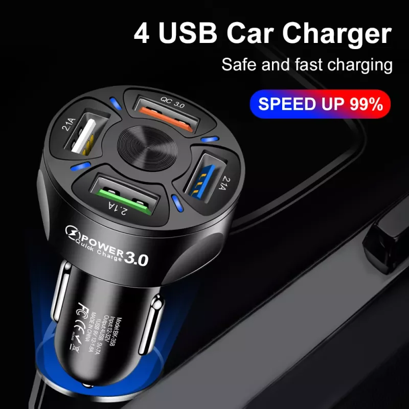 Car Charger Cigarette Lighter Socket QC3.0 Fast Charging 4 Ports USB Power Outlet For iPhone Phone Charger
Car Charger Cigarette Lighter Socket QC3.0 Fast Charging 4 Ports USB Power Outlet For iPhone Phone Charger