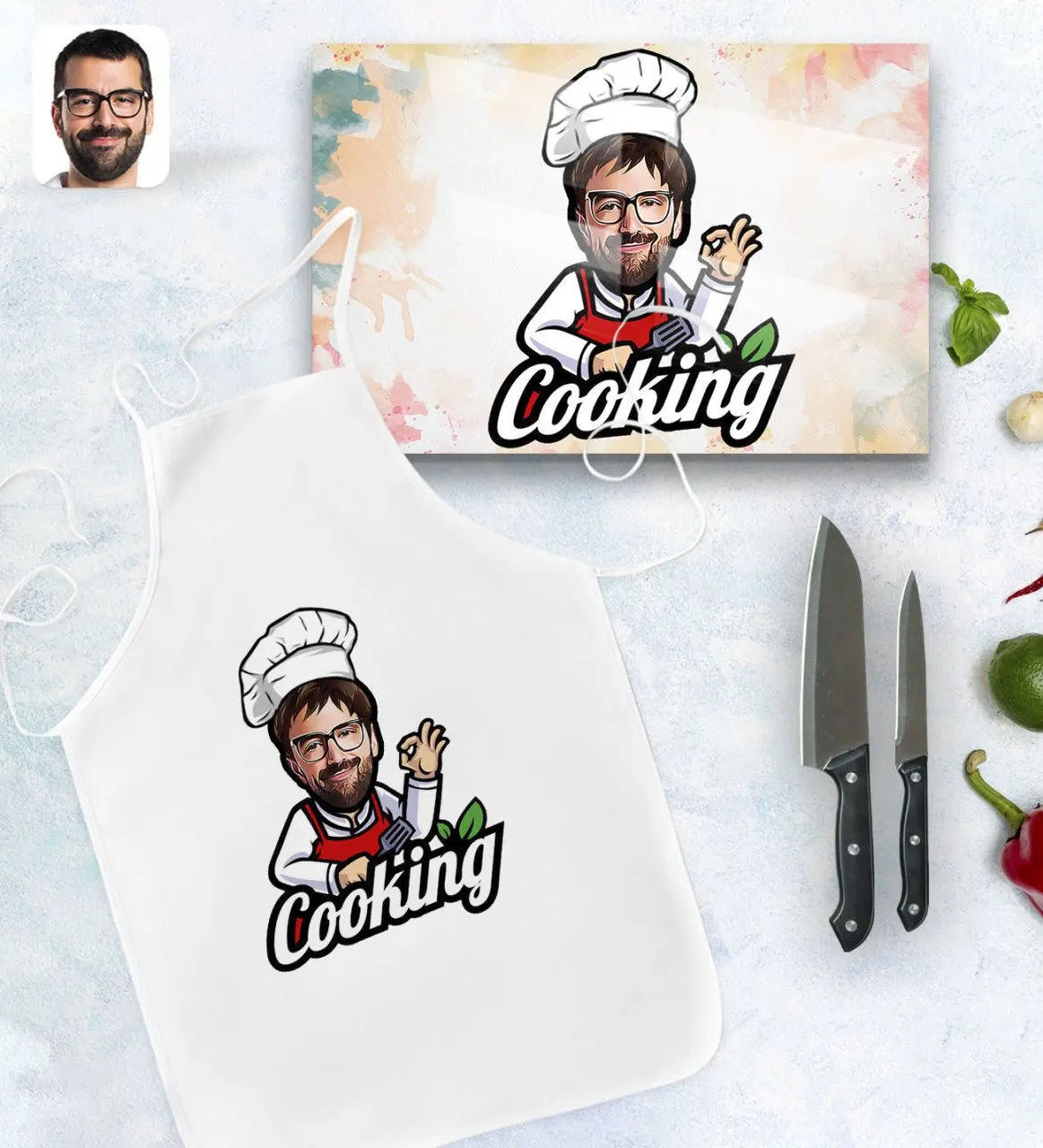 Персонализированный мужской кухонный фартук шеф-повара с мультяшным рисунком и стол для резки стекла, подарочный набор, модель 14 
Персонализированный мужской кухонный фартук шеф-повара с мультяшным рисунком и стол для резки стекла, подарочный набор, модель 14