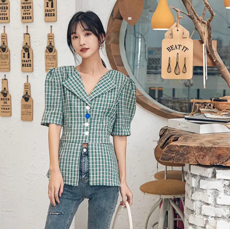 COIGARSAM Shirt Womens Tops Summer 2022 Vintage Plaid Puff Sleeve Women Shirts Dropshipping 
COIGARSAM Shirt Womens Tops Summer 2022 Vintage Plaid Puff Sleeve Women Shirts Dropshipping