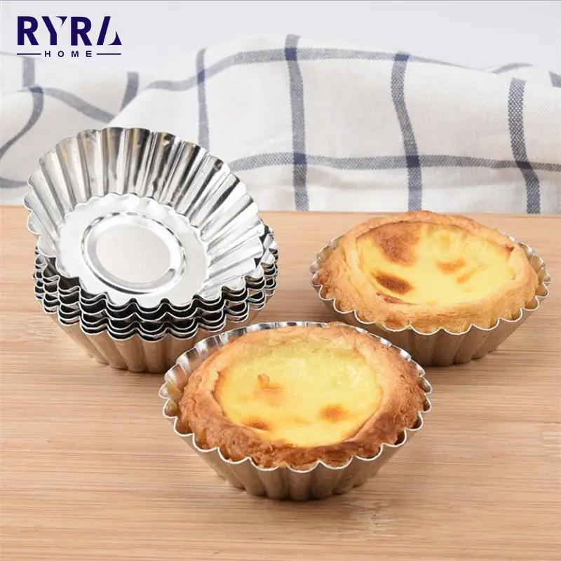 

10/20pcs Nonstick Ripple Aluminum Alloy Egg Tart Mold Flower Shape Reusable Cupcake And Muffin Baking Cup Tartlets Pans Moulds