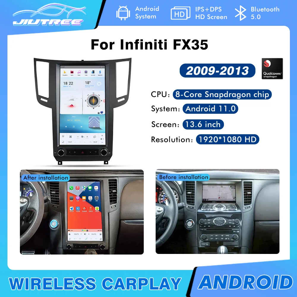 Автомагнитола для Infiniti FX35 QX70 2009-2013 Android 11 Tesla Style Vertical 2 din DVD мультимедийный плеер с GPS-навигацией Carplay
Автомагнитола для Infiniti FX35 QX70 2009-2013 Android 11 Tesla Style Vertical 2 din DVD мультимедийный плеер с GPS-навигацией Carplay