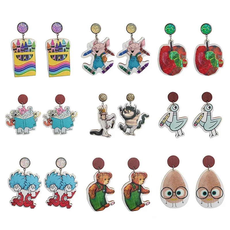 2022 Cute Teacher Brush Wooden Earrings for Women Cool Cartoon Bear Mouse Asymmetrical Teachers' Day Gift Wood Colorful Earring
2022 Cute Teacher Brush Wooden Earrings for Women Cool Cartoon Bear Mouse Asymmetrical Teachers' Day Gift Wood Colorful Earring