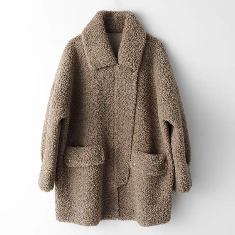 

Новое зимнее пальто из овечьей шерсти 2022, женское модное кашемировое меховое пальто средней длины