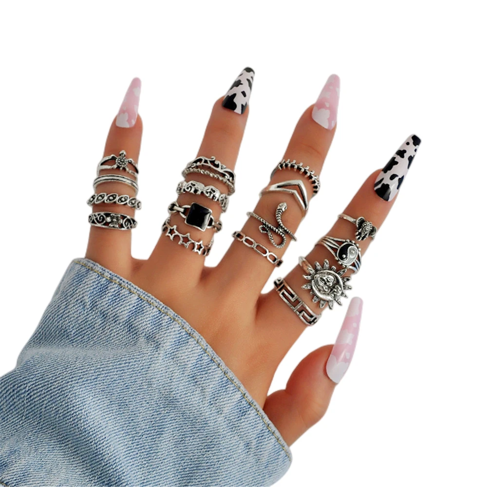 17 pcs/set Fashion Punk Rings Jewelry Accessories Finger Rings for Women Vintage Gothic Metal Opening Rings Adjustable Rings
17 pcs/set Fashion Punk Rings Jewelry Accessories Finger Rings for Women Vintage Gothic Metal Opening Rings Adjustable Rings