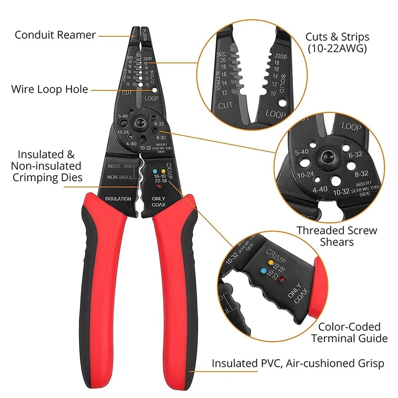 Spot Goods 8 Inch Wire Stripper Crimper Cutter 10-22 AWG Multi-Function Tool Kit Professional Wire Stripping Tool/Wire Cutter
Spot Goods 8 Inch Wire Stripper Crimper Cutter 10-22 AWG Multi-Function Tool Kit Professional Wire Stripping Tool/Wire Cutter