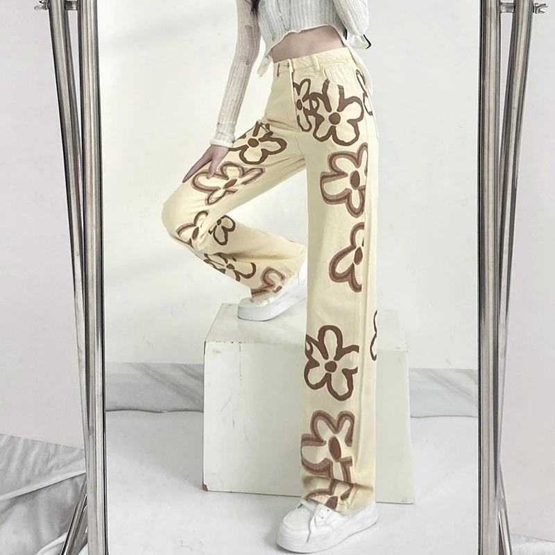 Floral Print Y2K Jeans Women's High Waist Street Overalls Retro Street Casual Denim Trousers Khaki
Floral Print Y2K Jeans Women's High Waist Street Overalls Retro Street Casual Denim Trousers Khaki