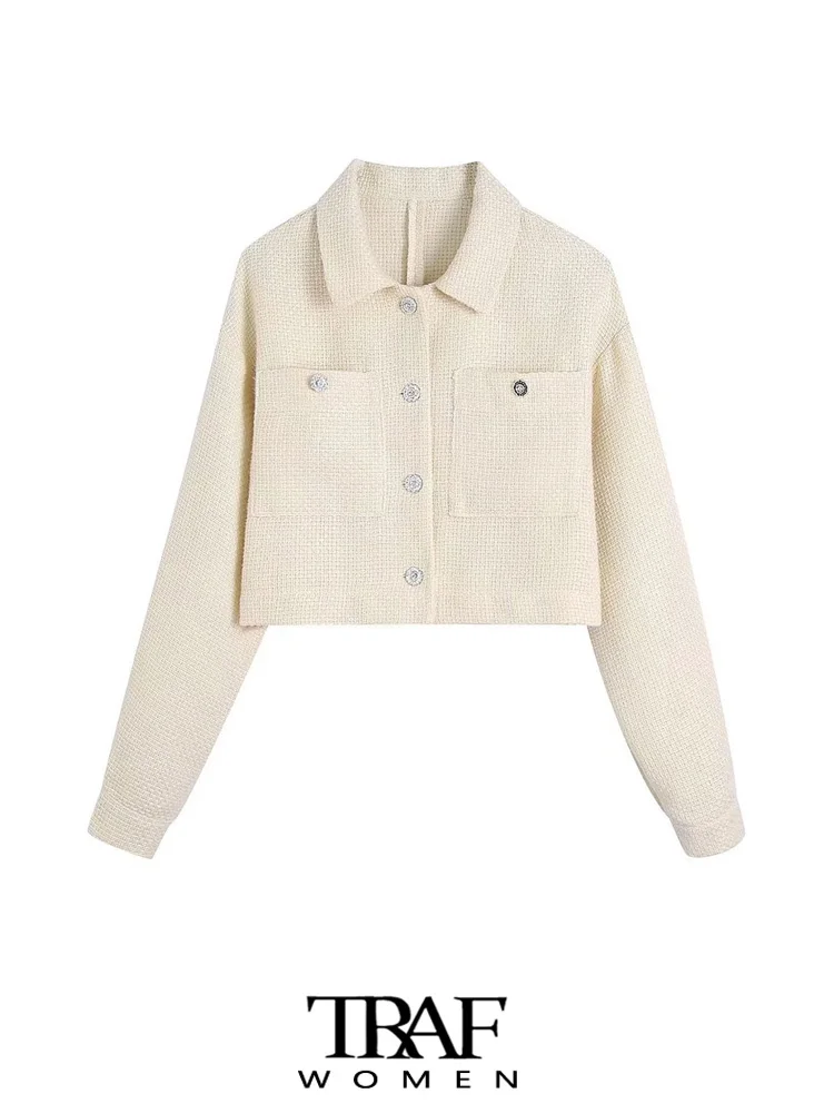 TRAF Women Fashion With Rhinestone Button Tweed Crop Jacket Coat Vintage Long Sleeve Pockets Female Outerwear Chic Overshirt
TRAF Women Fashion With Rhinestone Button Tweed Crop Jacket Coat Vintage Long Sleeve Pockets Female Outerwear Chic Overshirt
