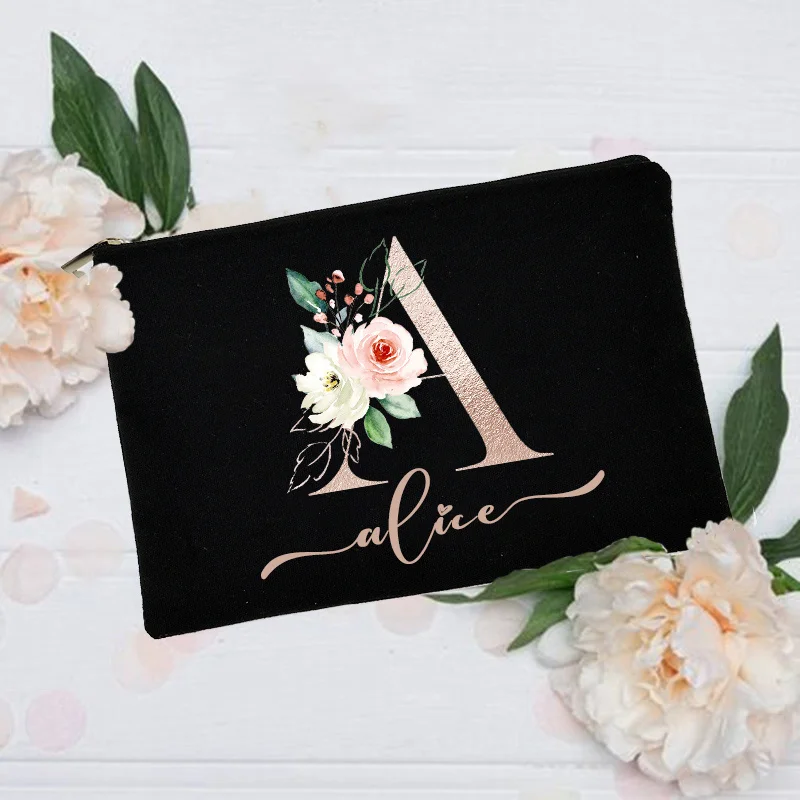 

Personalized Cosmetic Case Canvas Custom Name Initial Name Makeup Bag Monogram Toiletry Pouch Bride Shower Gifts for Bridesmaid