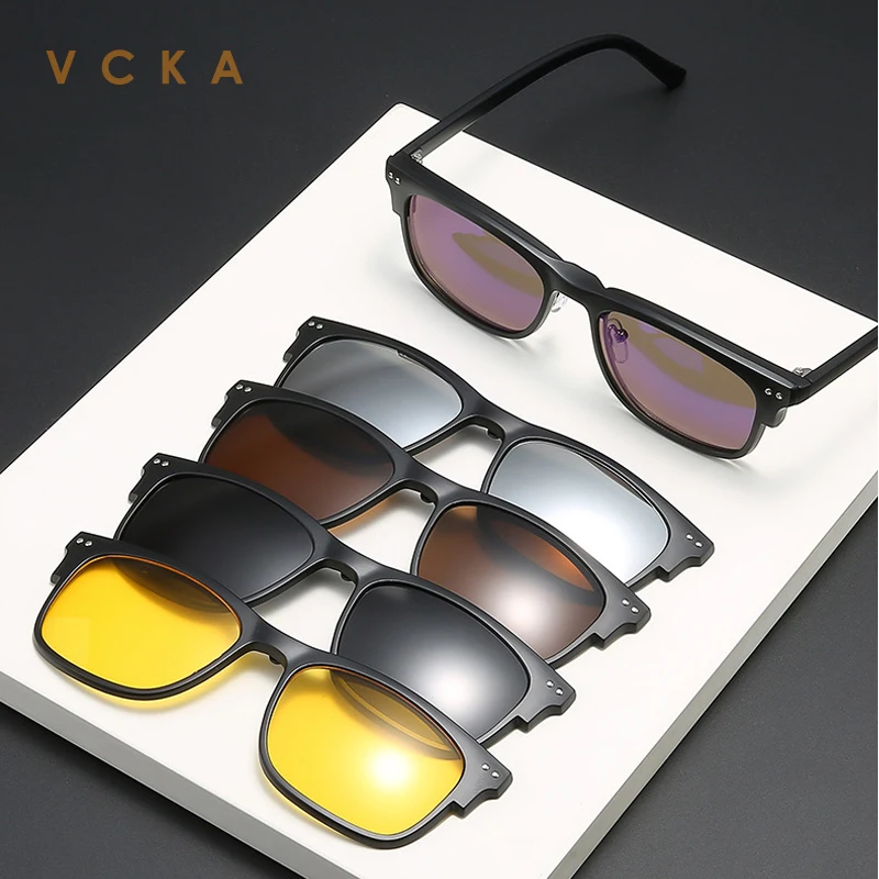 

Очки солнцезащитные VCKA поляризационные для мужчин и женщин, аксессуар 6 в 1 с магнитной застежкой, оптические оправы из TR90 для очков по рецеп...