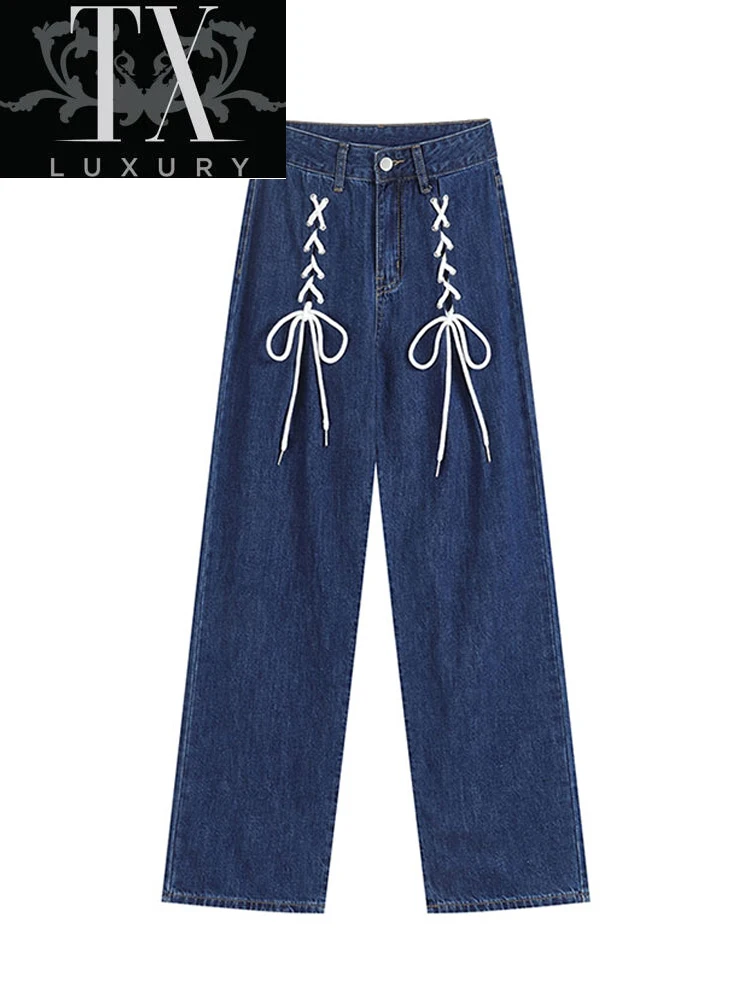 Women Retro Blue Baggy High Waist Wide Leg Denim Streetwear Fashion Harajuku Casual Straight Mom Jeans Chic Lace Up Pants
Women Retro Blue Baggy High Waist Wide Leg Denim Streetwear Fashion Harajuku Casual Straight Mom Jeans Chic Lace Up Pants