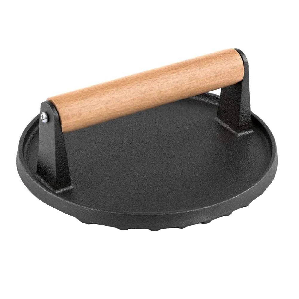 Ergonomic Burger Wooden Handle Cast Iron Plate Grooves Steak Press Round Portable BBQ Tool Kitchen Fried Meat Roast Sandwiches
Ergonomic Burger Wooden Handle Cast Iron Plate Grooves Steak Press Round Portable BBQ Tool Kitchen Fried Meat Roast Sandwiches