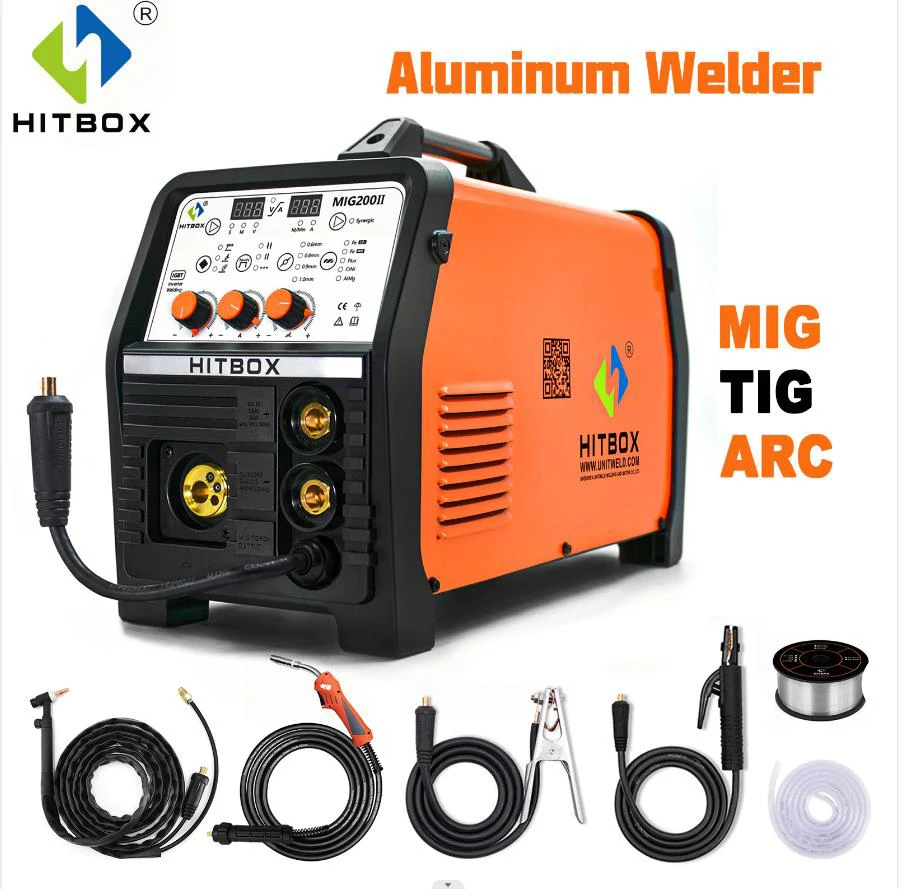 5 in 1 MIG200 HITBOX Stainless Steel Iron Mig Welder Semi-Automatic ARC TIG MIG Aluminum Welding Machine DC Gas and Gasless |