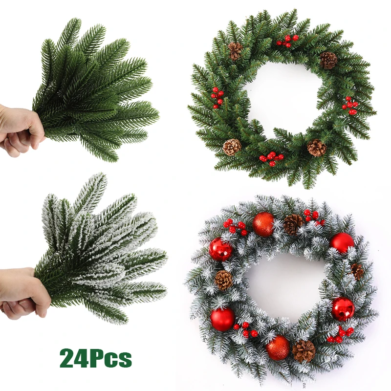 

24pcs Artificial Pine Needles Branches Christmas Tree Branch Decor Fake Green Plants DIY Garland Wreath Home Garden Decoration