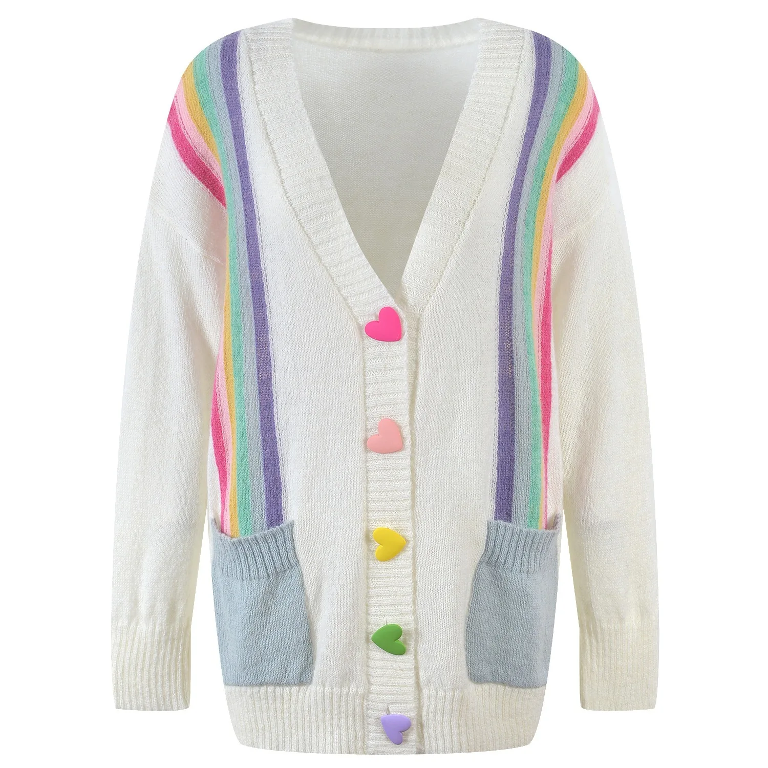 2022 New Rainbow Sweater Cardigans Women Sexy V-Neck Knit Tops Loose Outerwear Casual Streetwear Long Sleeve Korean Lady Clothes
2022 New Rainbow Sweater Cardigans Women Sexy V-Neck Knit Tops Loose Outerwear Casual Streetwear Long Sleeve Korean Lady Clothes