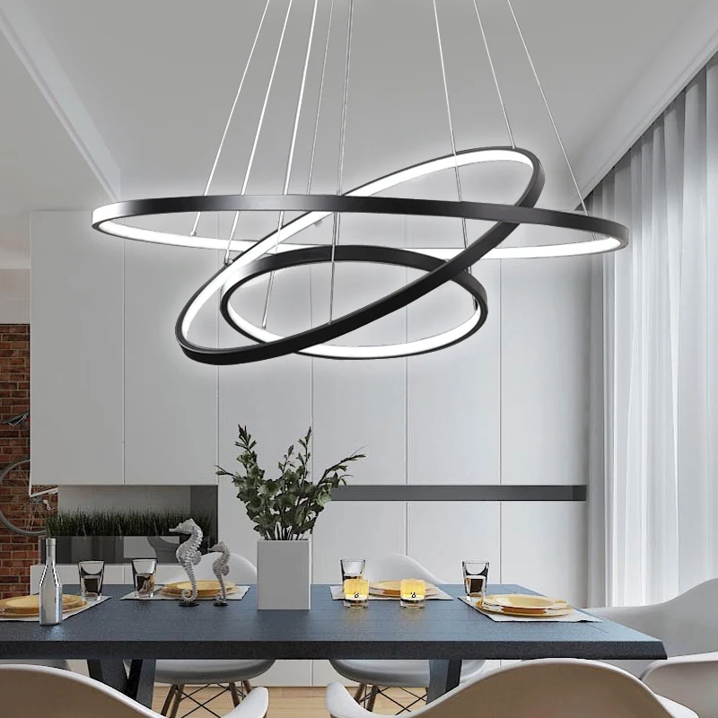 

Modern living room led pendant lights / black / white / for dining room, indoor hanging lamp round suspension luminaire 90v-260v