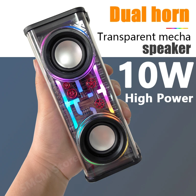 

V8 Transparent Mecha Wireless Bluetooth Speaker Sound Light Rhythm Subwoofer TWS Stereo Cyberpunk Music Center Hands-free Call