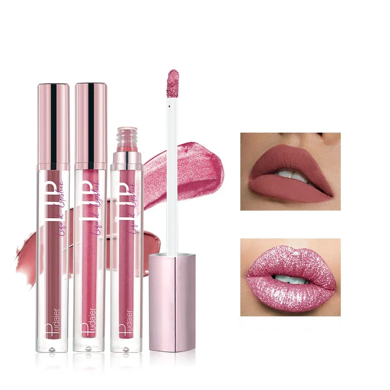 

Shiny Long-Lasting Waterproof Colorful Lip Gloss Matte Lipstick Non-Stick Cup Lip Glaze with Pearl Luster Glitter