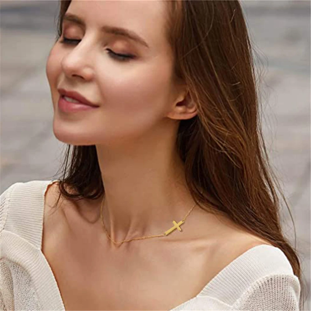 Gold Cross Necklace For Women Simple Female Tiny Small Sideways Cross Pendants Gold Color Stainless Steel Fashion Jewelry Gift
Gold Cross Necklace For Women Simple Female Tiny Small Sideways Cross Pendants Gold Color Stainless Steel Fashion Jewelry Gift