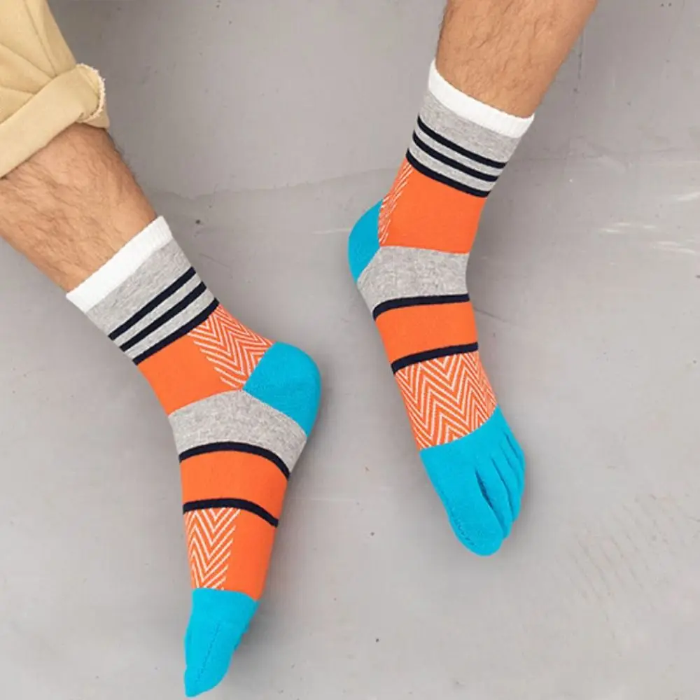 

Дышащие носки с разрезом, толстые цветные модные спортивные мужские носки в стиле пэчворк, носки с пятью пальцами, хлопковые чулочно-носочные изделия средней длины