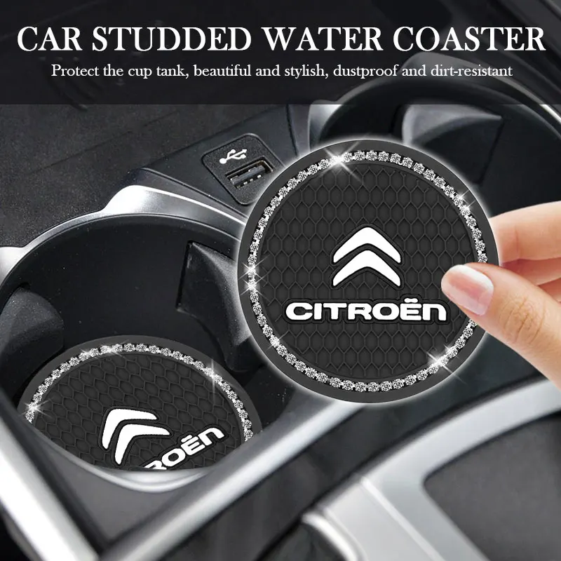

2pcs Car Diamond Coasters Non-slip Water Cup Pad Rubber Mat for Citroen C1 C2 C3 C4 C5 C6 C8 C4L DS3 DS4 DS5 DS5LS DS6 Products