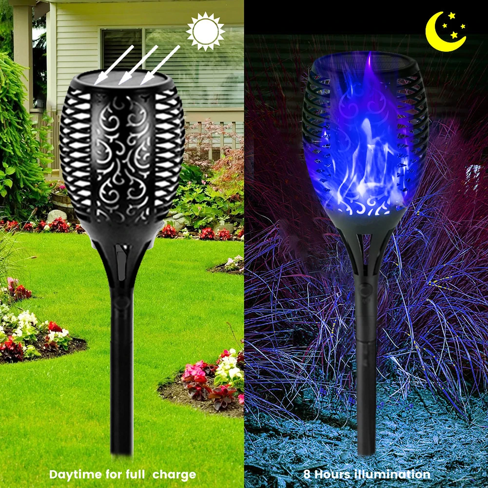 

12LED Solar Flame Torch Light Flickering Waterproof Blue Purple Yellow Lamp Garden Outdoor Lawn Path Yard Patio Decoration Lamp