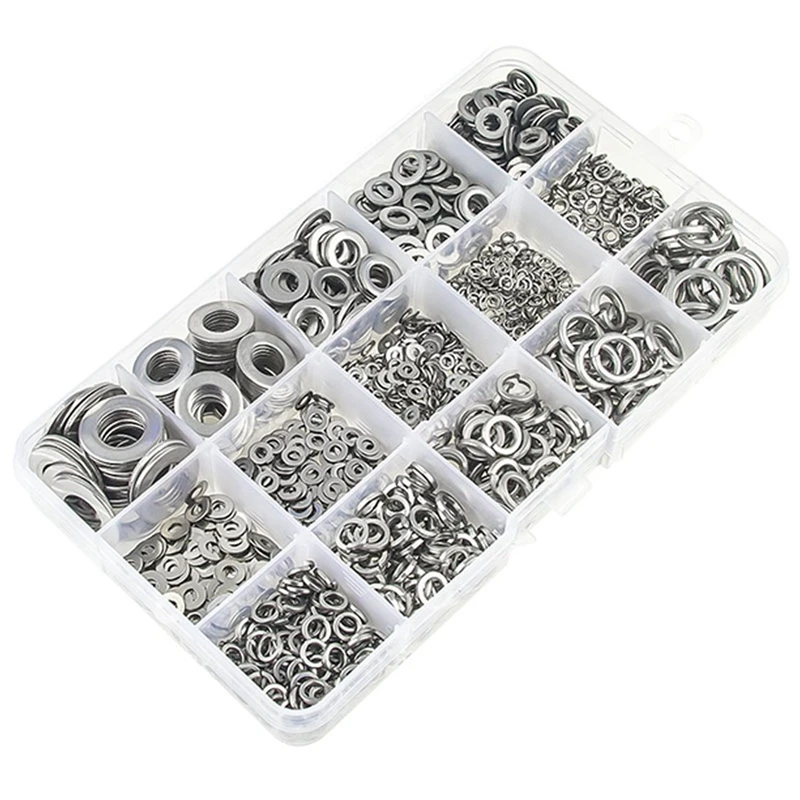304 Stainless Steel Flat Washer And Lock Washer Assortment Set(1400 Pieces, 8 Sizes) - M2 M2.5 M3 M4 M5 M6 M8 M10
304 Stainless Steel Flat Washer And Lock Washer Assortment Set(1400 Pieces, 8 Sizes) - M2 M2.5 M3 M4 M5 M6 M8 M10