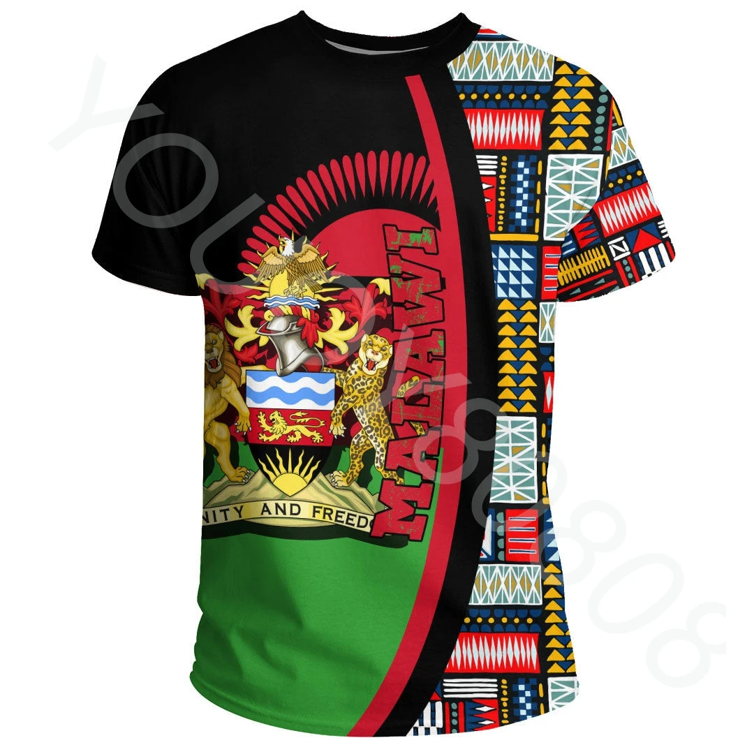 

New Printed Summer Casual Loose Men's Sweatshirts African Zone Apparel Malawi Flag and Kent Pattern Featured Tops