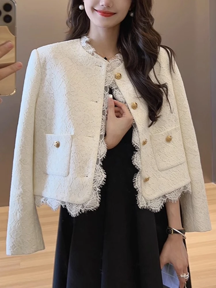 2023 Autumn Winter New Korean Fashion Elegant Lace Coat For Women French Small Fragrance Jackets Ins Casaco Jaqueta Chaqueta 
2023 Autumn Winter New Korean Fashion Elegant Lace Coat For Women French Small Fragrance Jackets Ins Casaco Jaqueta Chaqueta