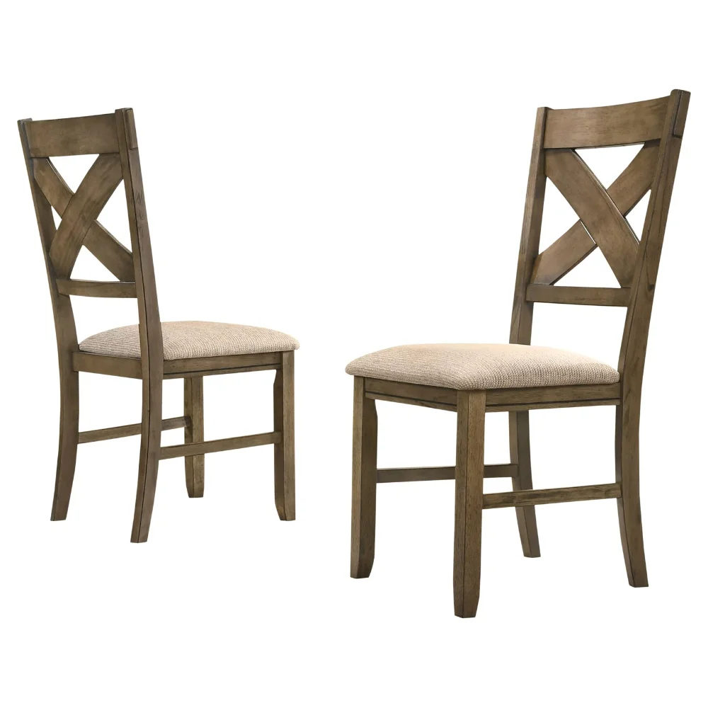 

Solid Rubberwood, Fabric Cross Back Upholstered Dining Chairs in Glazed Pine Brown Finish, Set of 2 18.50 x 17.00 x 39.50