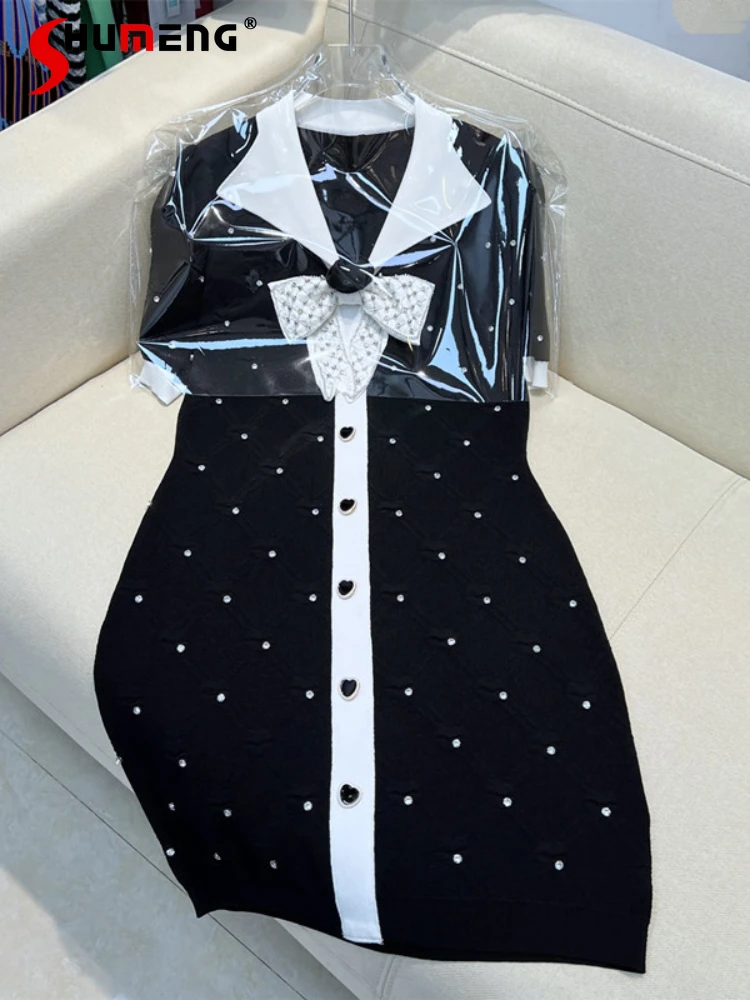 French Black Midi Knitted Dress with Rhinestone Female 2022 Summer New Socialite V-neck Bow Diamond Hip Knitwear Bodycon Dresses
French Black Midi Knitted Dress with Rhinestone Female 2022 Summer New Socialite V-neck Bow Diamond Hip Knitwear Bodycon Dresses