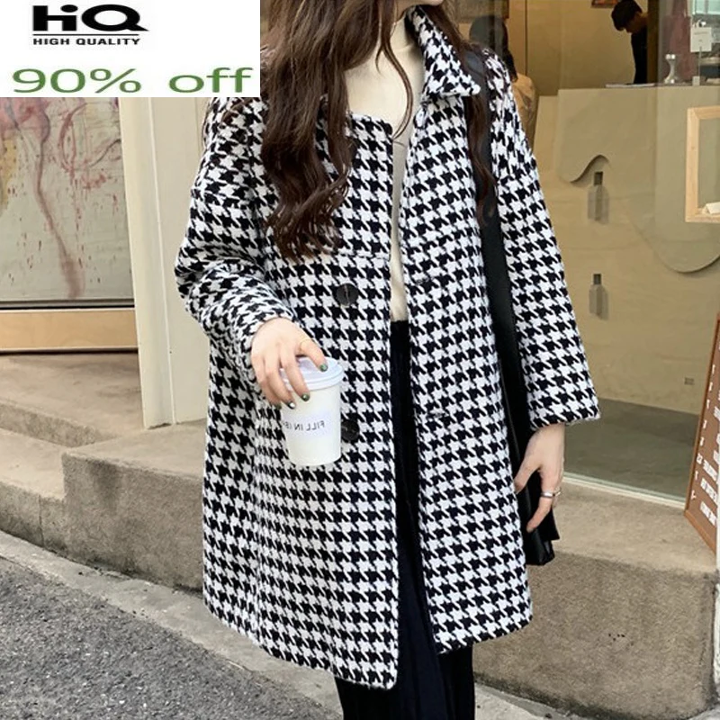 Black Woolen / white Plaid Thousand Birds Mid-length Autumn/winter Loose Coat Fashion Women's Clothing
Black Woolen / white Plaid Thousand Birds Mid-length Autumn/winter Loose Coat Fashion Women's Clothing