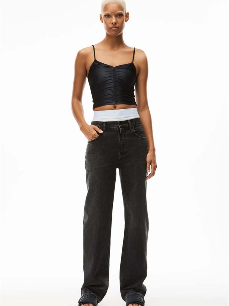 Women Jeans Pants 2022 Spring and Summer New Solid Color Straight Trousers Women Stitching Waist Elastic Casual Jeans
Women Jeans Pants 2022 Spring and Summer New Solid Color Straight Trousers Women Stitching Waist Elastic Casual Jeans