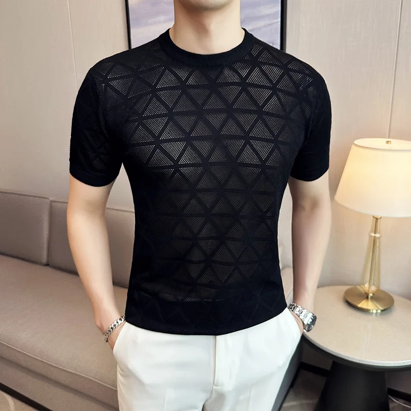 Fashion Korean Hollow Out Short Sleeved Men T Shirts Sexy Round Neck Male T-Shirt Streetwear Summer Elasticity Slim Tshirt Tops
Fashion Korean Hollow Out Short Sleeved Men T Shirts Sexy Round Neck Male T-Shirt Streetwear Summer Elasticity Slim Tshirt Tops