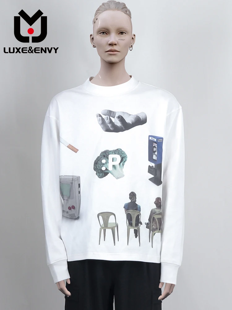 

Мужская Водолазка с длинным рукавом LUXE & ENVY, свободный базовый пуловер с цифровым принтом, хлопковая толстовка, весна-осень 2023