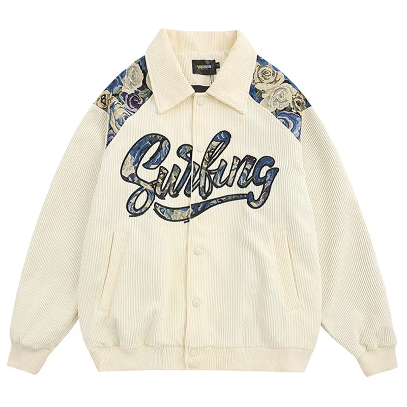 2022 Corduroy Varsity Jacket Flowers Letter Embroidery Harajuku Baseball Jackets Men Korean College Oversized Streetwear coat
2022 Corduroy Varsity Jacket Flowers Letter Embroidery Harajuku Baseball Jackets Men Korean College Oversized Streetwear coat
