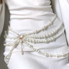 Y2K Jewelry Multilayer Pearl Waist Chain for Womens Fashion Retro Character Playing Body Accessories Sexy Party Accessorie Gift