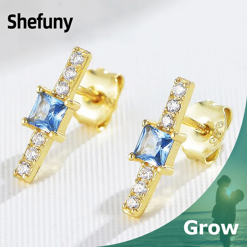 925 Sterling Silver Square Blue Cubic Zircon Stud Earrings Gold Plated Geometric Earrings For Women Fine Jewelry Birthday Gift
925 Sterling Silver Square Blue Cubic Zircon Stud Earrings Gold Plated Geometric Earrings For Women Fine Jewelry Birthday Gift