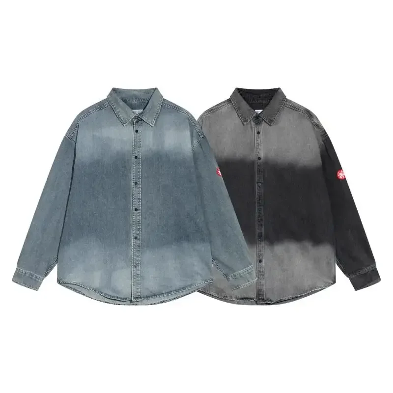 

Hip Hop Washed CAVEMPT CE Denim Shirt For Men Women 1:1 Top Quality Vintage Destroy Casual Shirt CAVEMPT Pocket Blouse Tops Coat