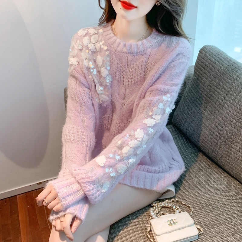 Sweet Classic Temperament Round Neck Autumn New Comfortable Long Sleeves Fashion Solid Color Casual Sequin Loose Knit Sweater
Sweet Classic Temperament Round Neck Autumn New Comfortable Long Sleeves Fashion Solid Color Casual Sequin Loose Knit Sweater