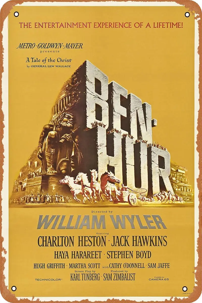 Плакат Ben-Hur 1 Move Metl Tn Sgn Wll rt Vntge Mn Cve Br Shop Grge 12 x 8 nches