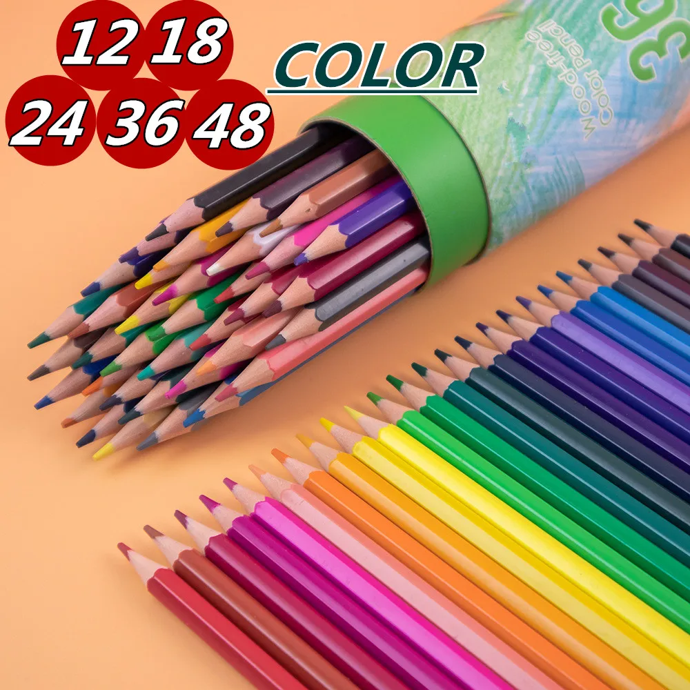 

Pencils Barrel For Supplies Pretty Art Color Kawaii Children Painting Pencils Kids For Crayons Stationery Drawing 48 Set Colored