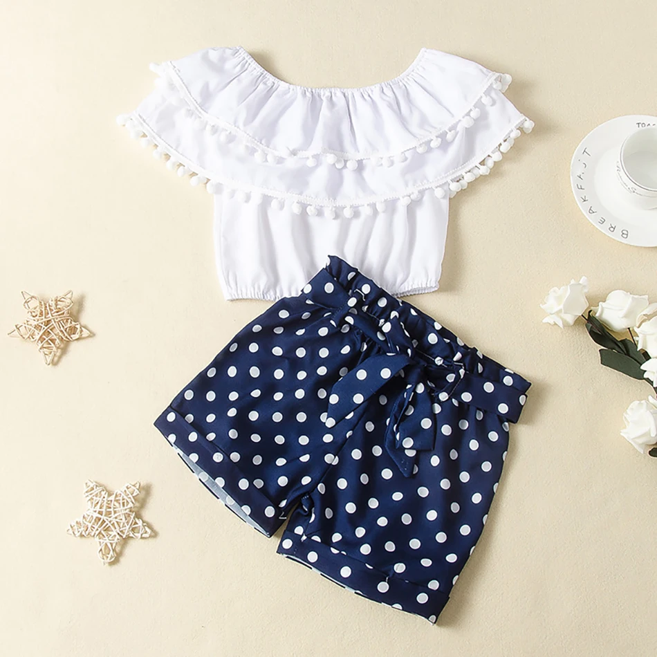 Ruffle Solid Short Sleeve Tops + Polka-Dot Shorts 2Pcs Outfits 2022 Casual Baby Girls Beach Set Fashion Female Costume
Ruffle Solid Short Sleeve Tops + Polka-Dot Shorts 2Pcs Outfits 2022 Casual Baby Girls Beach Set Fashion Female Costume