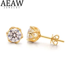 1.0 Carat 6.5mm D Color Moissanite Stud Earrings For Women Top Quality 100% 14k Real Yellow Gold Sparkling Wedding Jewelry