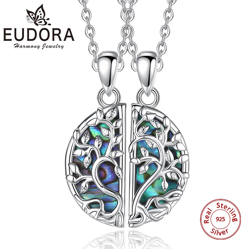 

Eudora 925 Sterling Silver Tree of Life Best Friends Necklace Abalone Shell Pendant for 2 Pcs/ Set BFF Friendship Sister Jewelry