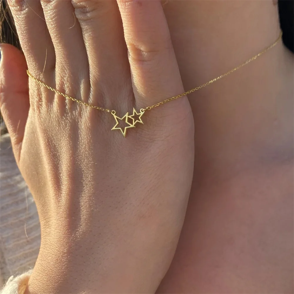 Exquisite Hollow Double Stars Pendant Necklace Gold Color Chain Collar for Women Stainless Steel Jewelry Valentine's Day Gift
Exquisite Hollow Double Stars Pendant Necklace Gold Color Chain Collar for Women Stainless Steel Jewelry Valentine's Day Gift