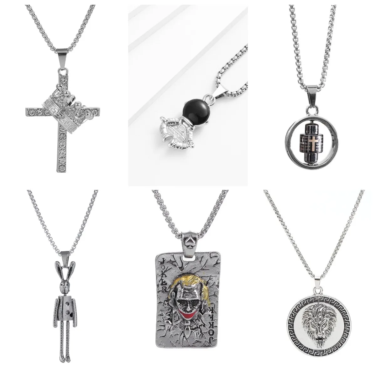 Goth Cross Necklace Astronaut Scripture Clown Lion Rabbit Hip Hop Chain Necklace for Men Women Titanium Steel Pendant Jewelry 
Goth Cross Necklace Astronaut Scripture Clown Lion Rabbit Hip Hop Chain Necklace for Men Women Titanium Steel Pendant Jewelry