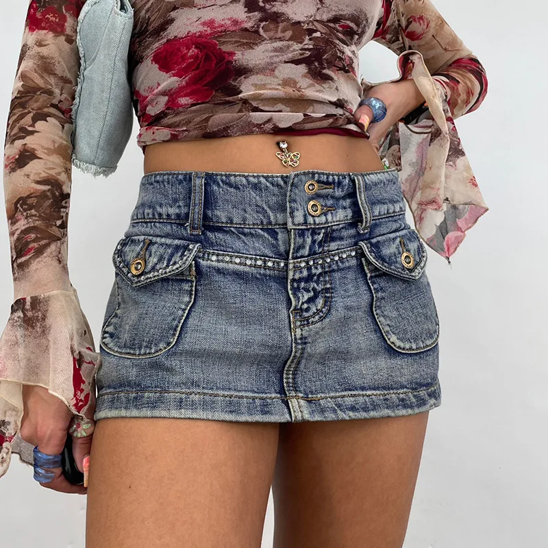 Vintage Diamonds Denim Mini Skirts for Women Low Rise Skinny Wrap Bodycon Jeans Penceil Skirt
Vintage Diamonds Denim Mini Skirts for Women Low Rise Skinny Wrap Bodycon Jeans Penceil Skirt