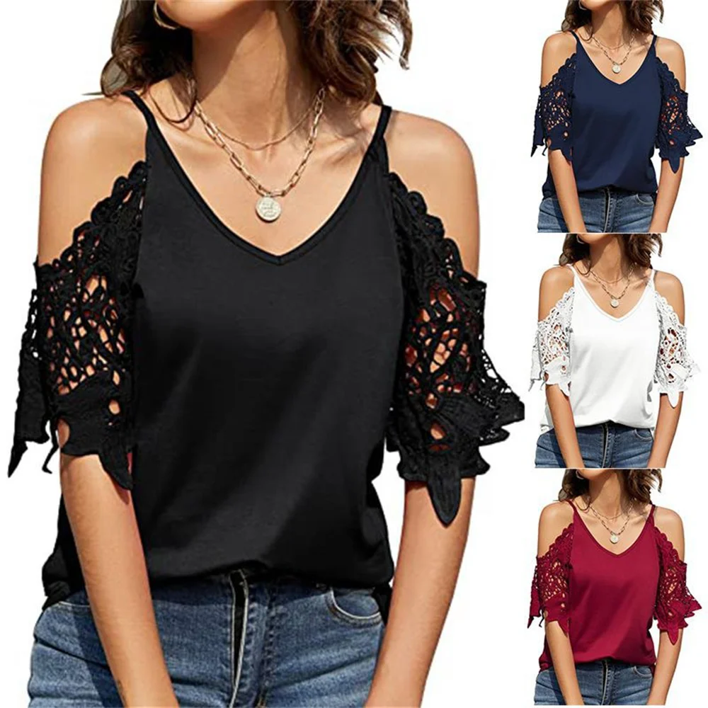 Sexy Lace Sleeve V-Neck Top Women's Summer Fashion Solid Color Loose Casual Hollow Vintage Party Pullover Sling T-Shirt 2022 New
Sexy Lace Sleeve V-Neck Top Women's Summer Fashion Solid Color Loose Casual Hollow Vintage Party Pullover Sling T-Shirt 2022 New